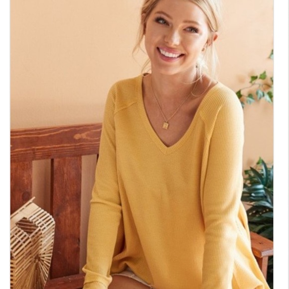NEW Sunshine Yellow Waffle knit Cozy Sweater Top - Picture 4 of 6